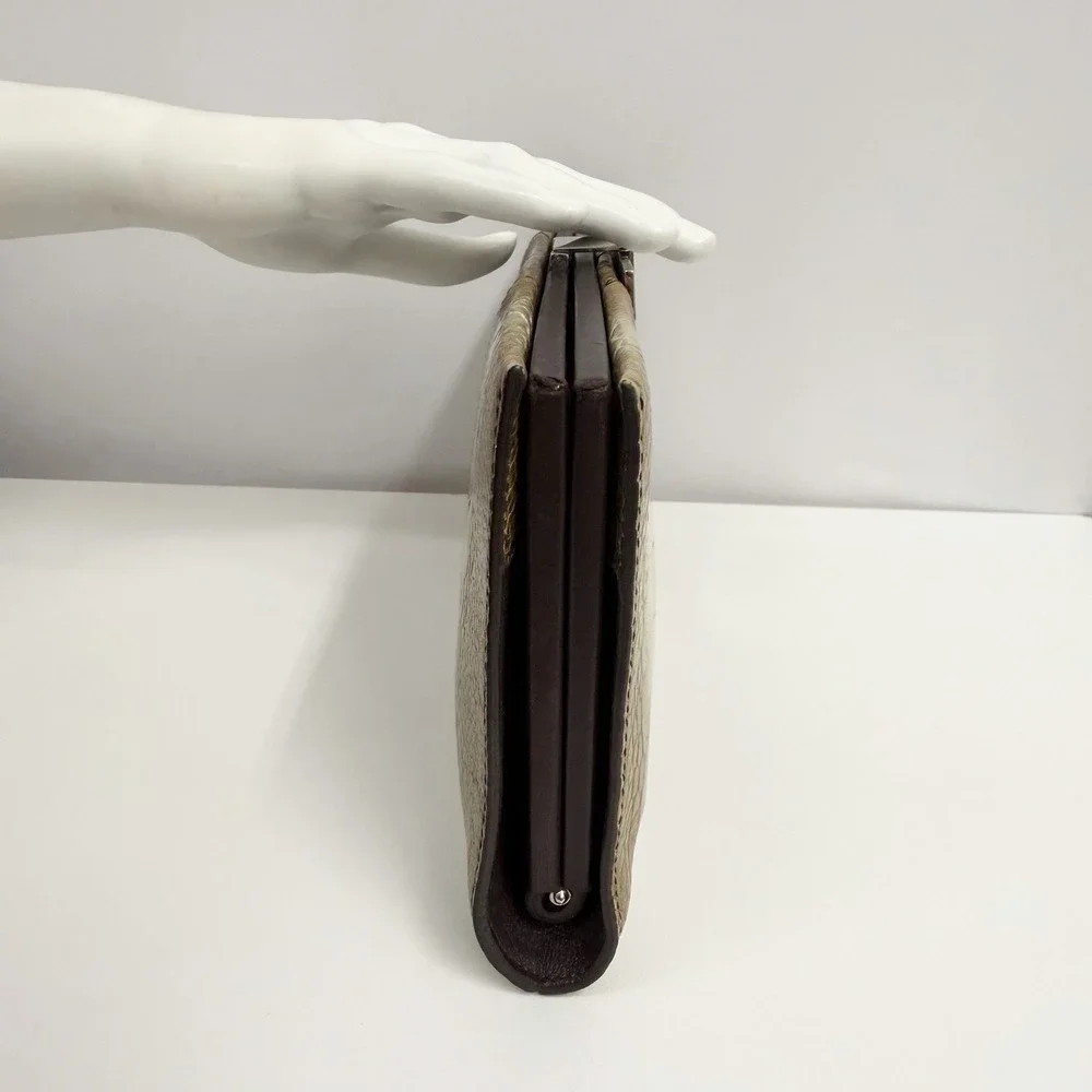 Salvatore Ferragamo Leather Croc Embossed Clutch Bag Purse Large Gancini Lock